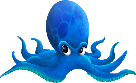Aby, un octaly qui est la mascotte du jeu, une sorte de poulpe bleu.